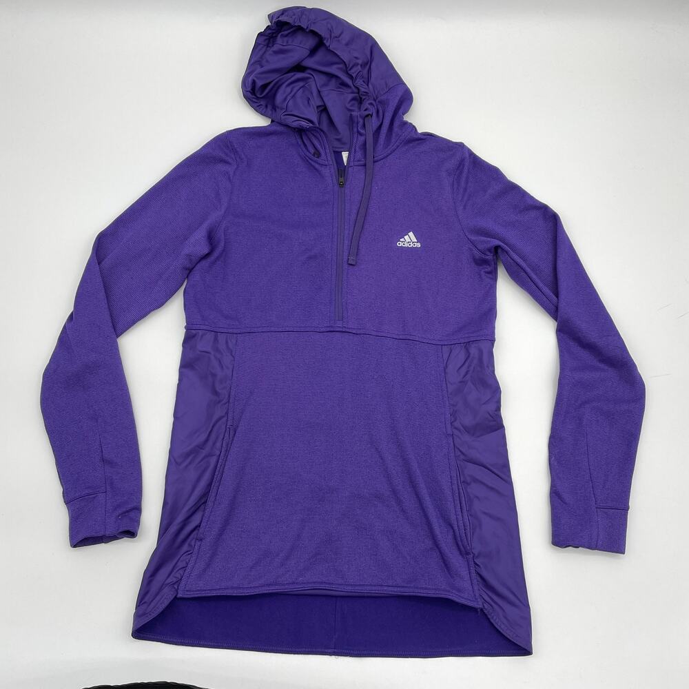 ADIDAS Sweatshirt Purple Hooded 1/2 Zip Pullover Nylon Panel Womens Size S